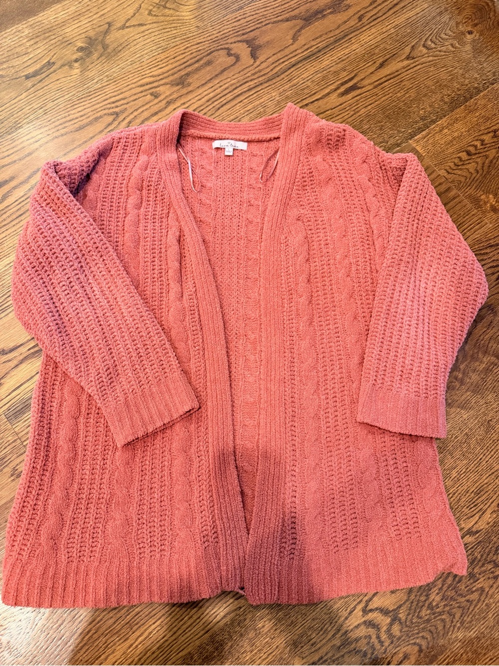 Love Tree Open-Front Cable Knit Cardigan - Coral Pink